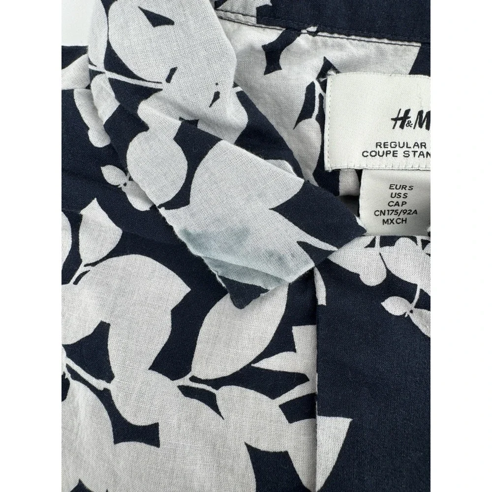 H&M‎ Hawaiian Shirt Men's Size S Cotton Blue Floral Tropical Beach Island Aloha